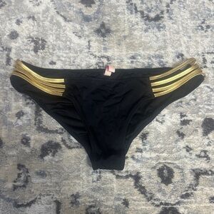 Victoria’s Secret Black Bikini Bottoms Gold Strap Detail Size M